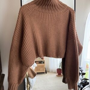 First Rite Oversized Thick Ribbed Crop Heavy Weight Knit Turtleneck Alpaca Wool